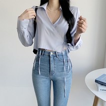 소미 새틴 크롭 랩블라우스