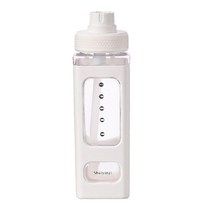 플라스틱 사각 음료수 병 900 ml/30.4oz 밀짚 및 스티커 포함 BPA 무료 휴대용 스포츠 병 여행용 차 주스 우유 여아, 6.9x25.5cm, 실리콘, 하얀색