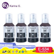 잉크호환리필 534 T534 T534120-AL 프리미엄 호환 컬러 물 기반 병 리필 DGT 잉크 엡손 EcoTank M1100/M1180/M1120/M2120/M2140/M217, 4 Bottle 534 ink4 Bottle 534 i