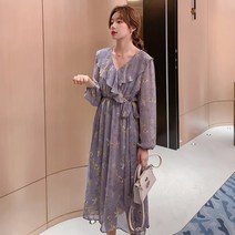 짐머원피스 가을옷 쉬폰 부스지다 꽃 긴소매원피스 스윗 프렌치 첫사랑 허리보정 슬림핏 1711082527