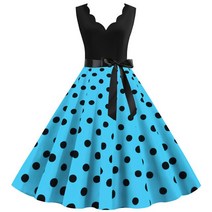 여자니트원피스 여자 레트로 여름 드레스 오드리용 헵번 50s 60s 로커 illy v넥 폴카 도트 보우 핀업 볼 가, 08 JY14729 summer dress