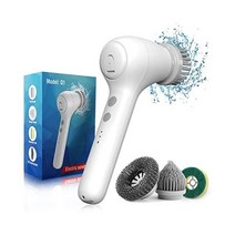 Electric Spin Scrubber HOTOIQ Cordless Power Scrubber Cleaning Brush with Auto Detergent Dispenser 4, White