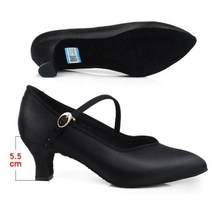 댄스학원 고급재즈단화 라인댄스화 여성 스탠다드 슈즈 탄 새틴 하이힐 숙녀 볼룸 소프트 아웃솔 모던, 07 8.5, 10 Black 5.5cm Heel