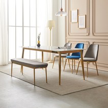 라로퍼니처 아델 1800 유광 포세린 통 세라믹 6인 식탁 세트 골드 프레임 테이블, 식탁+의자3+벤치1, 네이비3+벤치1