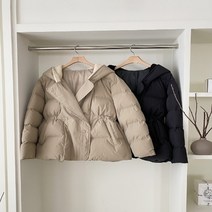 코지 고급스러운 라인 카라 양털후드 숏 패딩