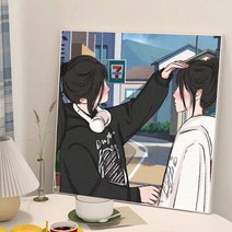 diy 디지털 유화 채색화 캐릭터 자매 절친 핸드페인팅 유채화 아이디어 선물 장식화, G62110, 30*30cm+두꺼운안테