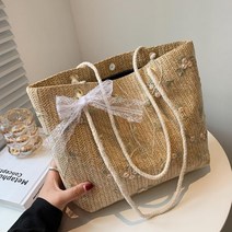wlke 여성용 빅사이즈 가벼운 라탄 쇼퍼백 숄더백 베이지