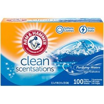 암앤해머 패브릭 소프트너 시트 퓨리파잉 워터 100시트 ARM & HAMMER Fabric Softener Sheets Purifying Waters, 1팩