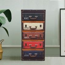 퍼니트랜드 엔틱가구 빈티지 트래벌 5D 서랍장 가죽서랍장, 단품