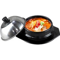 캠핑 백종원 업소용 김치찌개 된장 계란찜 스텐뚜껑+뚝배기+받침 세트
