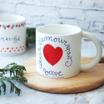 하트 고양이 머그컵 2p 세트 예쁜 머그잔 앙리마티스 CLABO 감성머그컵 400ml 카페 머그컵, [1] 하트 머그컵 2개