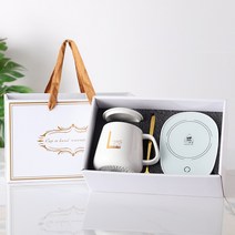 판촉물 세라믹 컵 55도 항온 받침대 선물 세트 A타입, A타입핑크세트