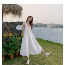 여행용 의류녀 2022 비치 롱스커트 슈퍼센 해변가 바캉스 화이트 슬리브리스 원피스