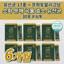 장 건강 락토바실러스 복합물 유산균 잦은 복통 복부 팽만감 장내 가스 제거 소화 분해 효소제 중성지방 분해 리파아제 식이섬유 이산화규소 없는 식품 곡물 효소 17종 유산균 30포, 6개