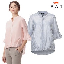 PAT 스트라이프 7부소매 러플 블라우스 QF41515