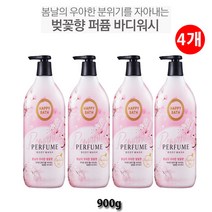 유니크앤몰 해피바스 로맨틱퍼퓸 바디워시900g 벚꽃향 바디클렌져 바디샤워 바디워시, 4개