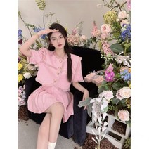 여성 봄여름 슬림핏 퍼 반팔 플리츠 스커트 투피스 러블리 데이트룩 하객룩 세미정장 세트
