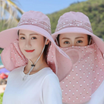 스턴리스트 완벽차단모자 10종 자외선차단모자 햇빛차단모자 작업모자 등산모자 캐디모자 마스크모자 자외선차단썬캡 여성썬캡 등산모자 일모자 밭모자 가림막모자 넓은챙모자, 02땡땡이마스크치마썬햇(베이지)