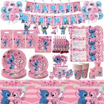 디즈니 생일 파티 장식 핑크 천사 종이 컵 접시 풍선 배경 식기 용품, 09.배너-1팩