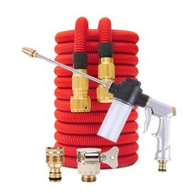 자동차 세차 청소 고압 호스 정원 물 확장 더블 금속 커넥터 pvc 릴 매직 워터 파이프 정원 농장 관개, 총을 든 빨간색, 33ft-10m 확장