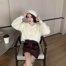 브이넥 긴팔 원피스 스웨터 짧은 스커트다 여성 가을겨울 인싸템 눈길을 끄는 셀럽 여승무원 작은 키 코디 1838764955