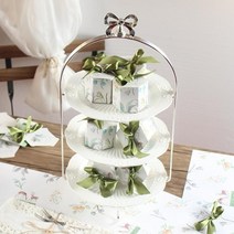 유럽식 플레이트 리본 디저트 케이크 트레이 받침대 애프터눈티 인테리어 홈카페, D.리본 3단 플레이트