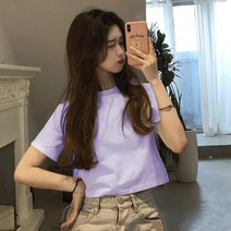 흰색라운드티셔츠 화이트 반팔 여성 0년 인싸템 크롭 스키니핏 유행 상의 숏 여름 트렌드 452492985