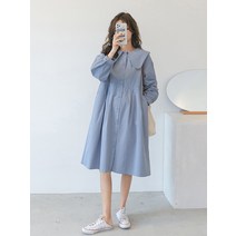 임신초기만삭원피스 출산 드레스 봄 큰 라펠 긴팔 중간 길이면 수유 허리 셔츠 스커트 돌잔치