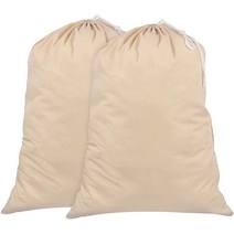 Vibrance 튼튼한 대형 세탁 보관 쇼핑백 2개 팩 (43.2 x 30.5cm(17 x 12인치)) - 100% 면 내구성이 뛰어난 코드 잠금 장치가 있는 드로우코드 세탁기