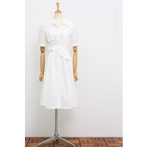 비대칭 벨트 반팔 셔츠 드레스