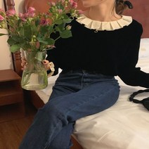 르뚜앙 뒤셀 가을 겨울 겨울 프릴 카라 벨벳 블라우스 결혼식하객룩