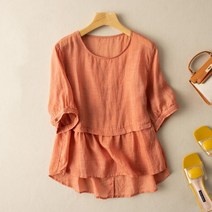 여성 린넨 반팔 티셔츠 빈티지 얇은 빅사이즈 오버핏 7부 캐주얼 봄 여름 여자 면마 반팔티 데일리 상의 면마티셔츠 여성의류 linen t shirt women JX0673