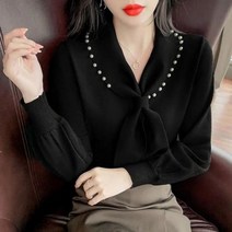 봄 여름 여성의 풀오버 목 블라우스 긴 소매 전문 셔츠