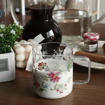 꽃무늬 유리 잔 머그 컵 (베이직 360ml 2p) 홈카페 커피 카페, 블로스 머그컵_(베이직 360ml 2p), 본상품선택