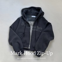 [y2k/러블리힙!] 트렌디한 아웃핏 기모 스트릿 유니크 레터링 아방핏 세미 크롭 후드 집업 2color]마크후드집업