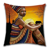 좌식 소파 원룸 1인용 거실 의자 쿠션 쇼파 낮은 아프리카 소녀 레이디 유화 장식 흑인 여성 홈 아트 베개 케이스 리넨 커버, 015_50x50cm only cover