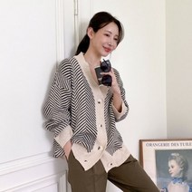 퍼니걸스 5524 빗살 브이넥 루즈핏 니트 가디건 여성의류