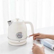 qcooker 레트로 전기 주전자 온도 조절 1.7l 대용량 시계 전기 주전자 주방 가전 사모바르, 오프 화이트, 우리를