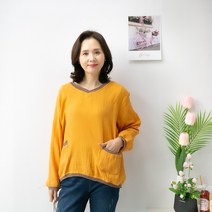 엄마옷마미소 브이넥시보리면블라우스 심플한면티셔츠 빅사이즈 외출복 단색티 무지 5060 미시옷