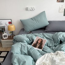 자취생 인스타 감성 투톤 차렵 침구 풀세트 4종 레트로 빈티지 민트 그레이 이불 간절기 사계절