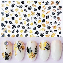네일아트스티커 메이플 리프 네일 스티커 라인 1 개 옐로우 골드 가을 데칼 슬라이더 아트 장식 접착제 DIY 매니큐어, [18] 49827-23