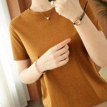 다색 현물 100% 실켓 면 반팔 여성 여름 여성복 순색 트렌드 여성 티셔츠 반팔