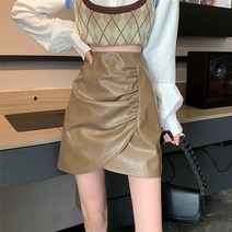 언발스커트 카키브라운 미니 봄가을 하이 허리 힙랩 유행 A라인 PU 가죽 치마 2653194871