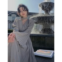 여성 린넨 원피스 롱 스커트 데님 빅싸이즈 비치웨어 정장 패어리 퓨어 컬러 미디 드레스 프랑스 우아한 이브닝 파티 긴 소매 2023 봄 드레스 한국 패션 시크