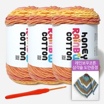 [니뜨] 2022 허니레인보우코튼(100g)x3볼+레인보우코튼삼각숄도안+후르츠모사용코바늘 5/0호, 536_옐로우오렌지