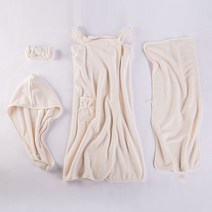 록신 원피스 샤워가운 + 헤어타월+ 헤어밴드 + 수건 총4개 세트, 125*80cm, 목욕타월+헤어타월+헤어밴드+수건 베이지세트