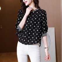 [하나비] 노티렌 여성 가을 라운드넥 앞버튼 루즈핏 스판 에스닉 옆트임 언발 데일리 블라우스