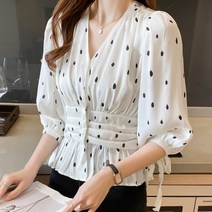 디작소 여성 여름 봄 스트링 5부 블라우스 셔츠