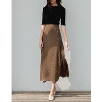 여자여자몰 아사 도트a라인스커트 뒷밴딩 린넨롱스커트 단정 심플 레트로치마