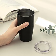 하이픈 텀블러 300ml 무지, 기본투명 뚜껑, 블랙